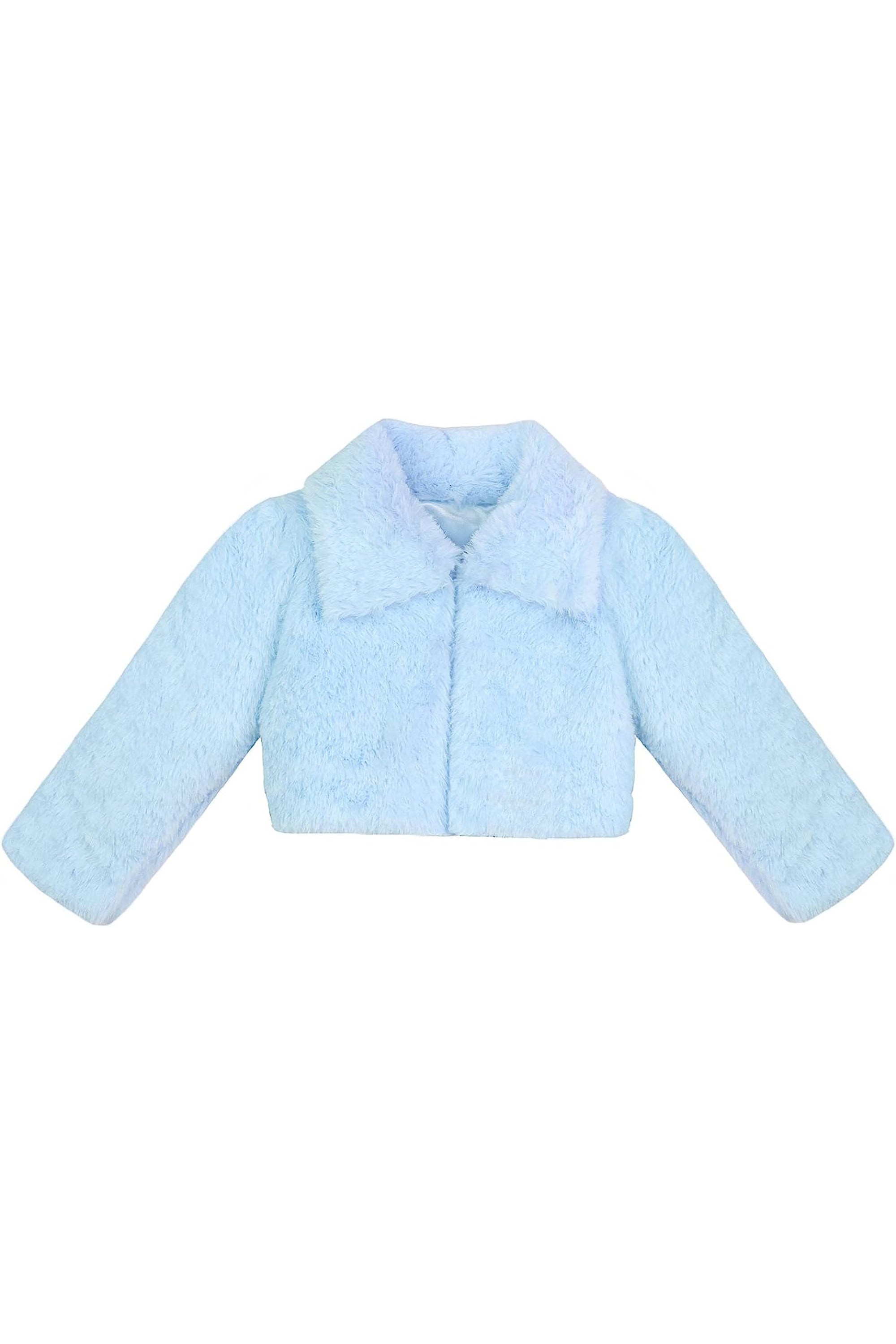 Puffy cozy girls’ bolero jacket with oversized collar and tied bow; perfect girls christmas dress and Christmas gift ideas