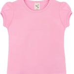 Girls' Basic Cotton T-Shirt  Short Puff Sleeve Crewneck / 11-12 Years LILAX