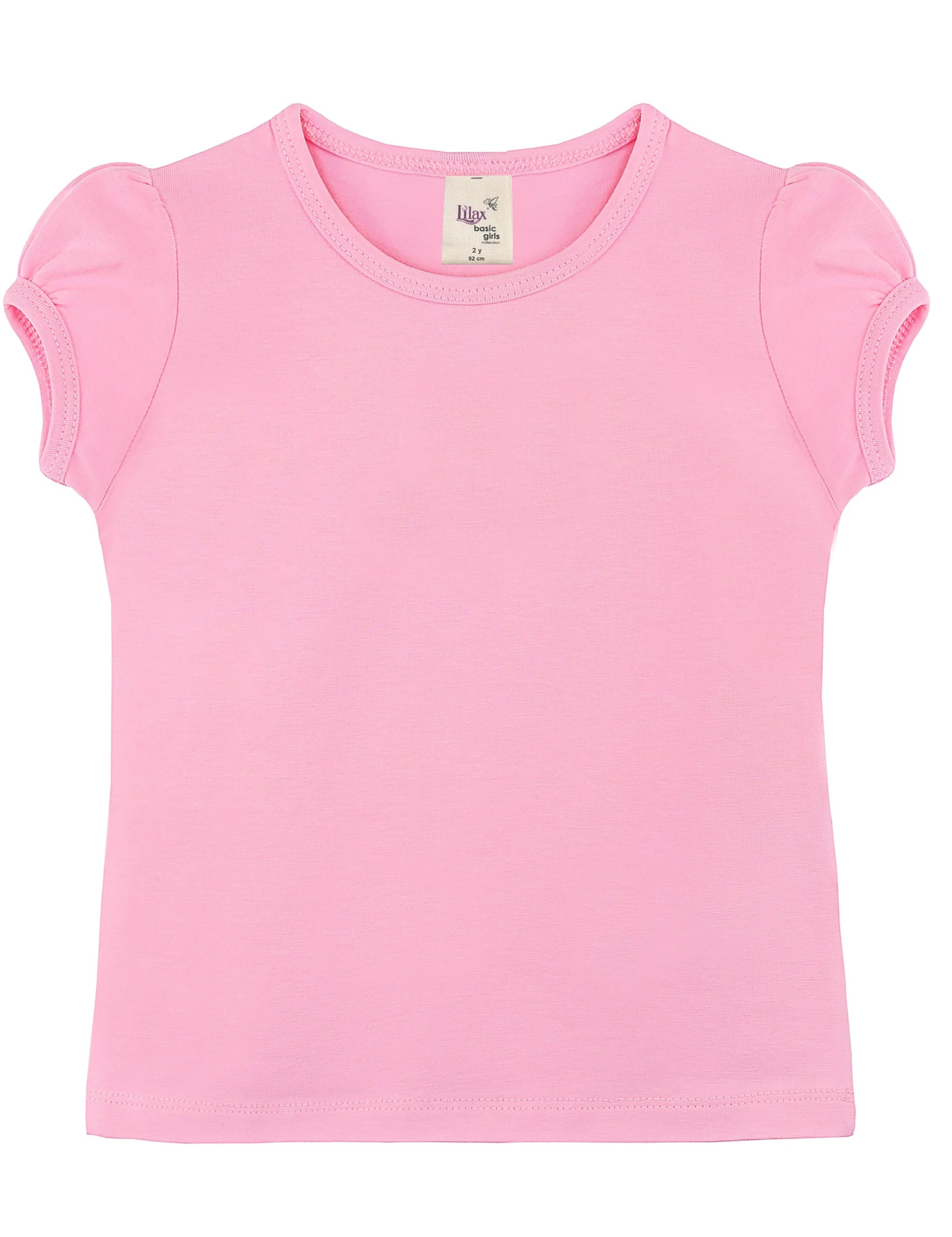 Girls cotton basic solid crewneck puff sleeve t-shirt; best for baby girl clothes & christmas gift ideas