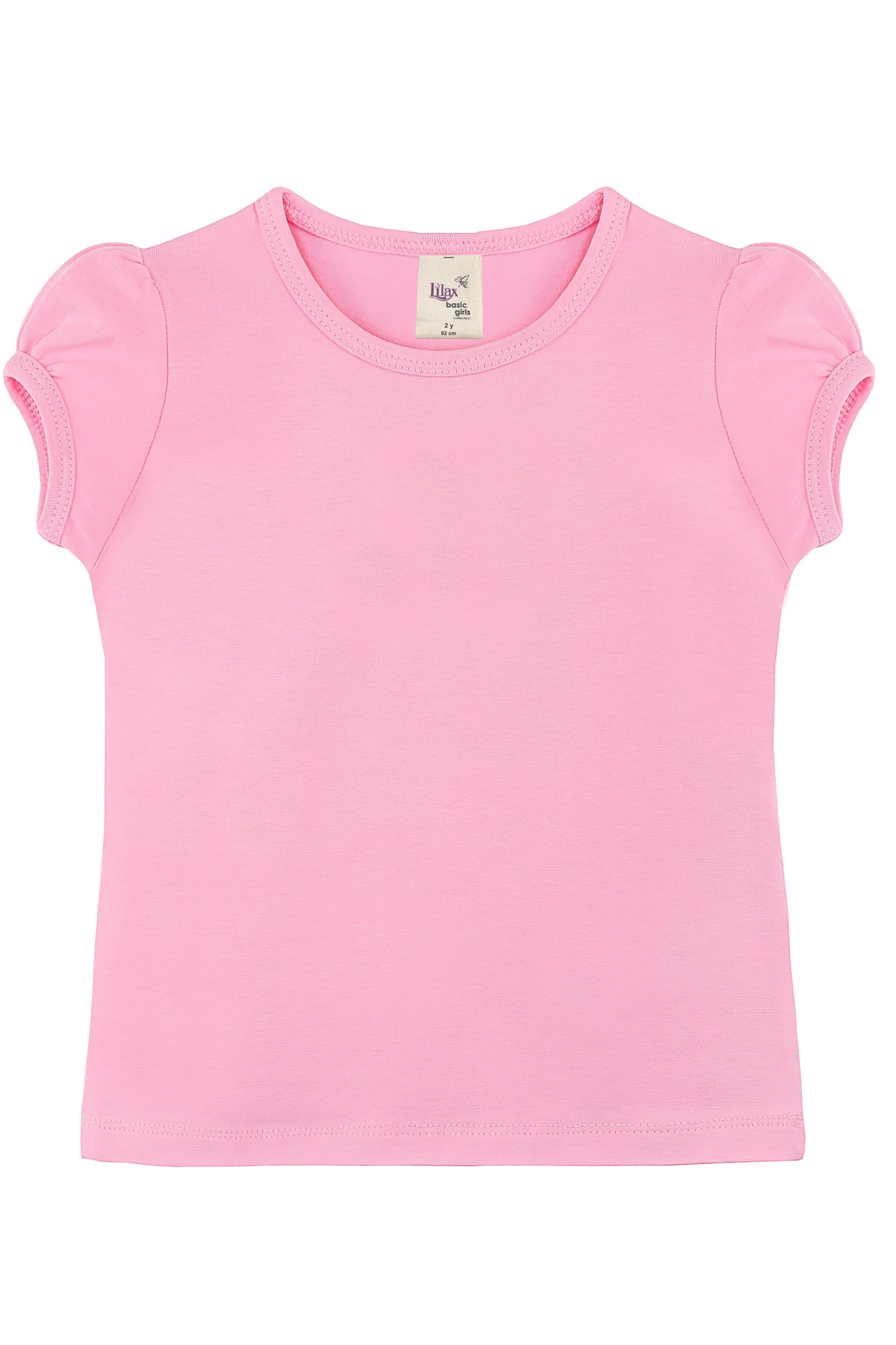 Girls' Basic Cotton T-Shirt  Short Puff Sleeve Crewneck / 11-12 Years LILAX