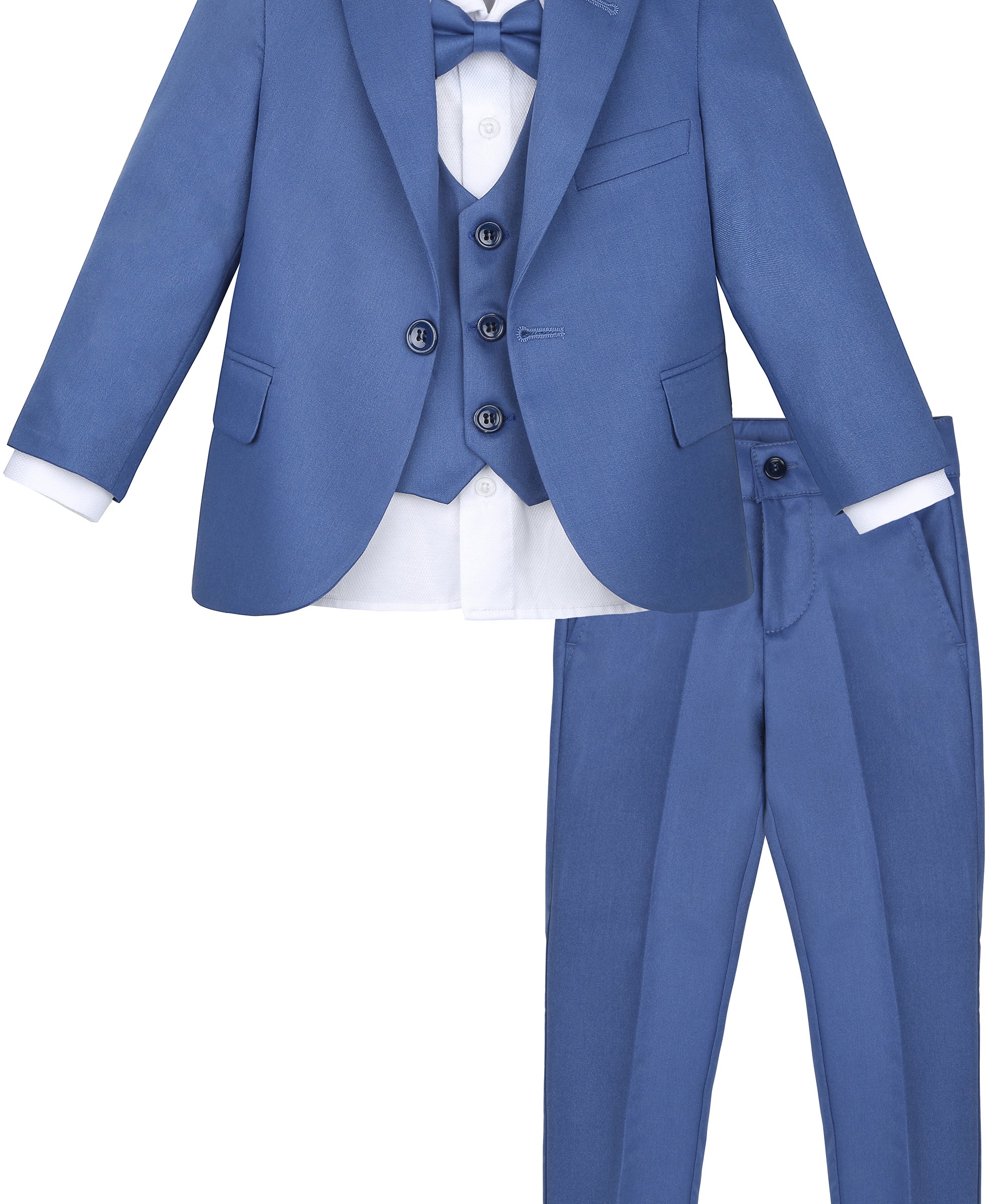 Boys 5 piece tuxedo suit with jacket, shirt, pants, vest and bow tie; perfect for baby boy clothes & christmas gift ideas  