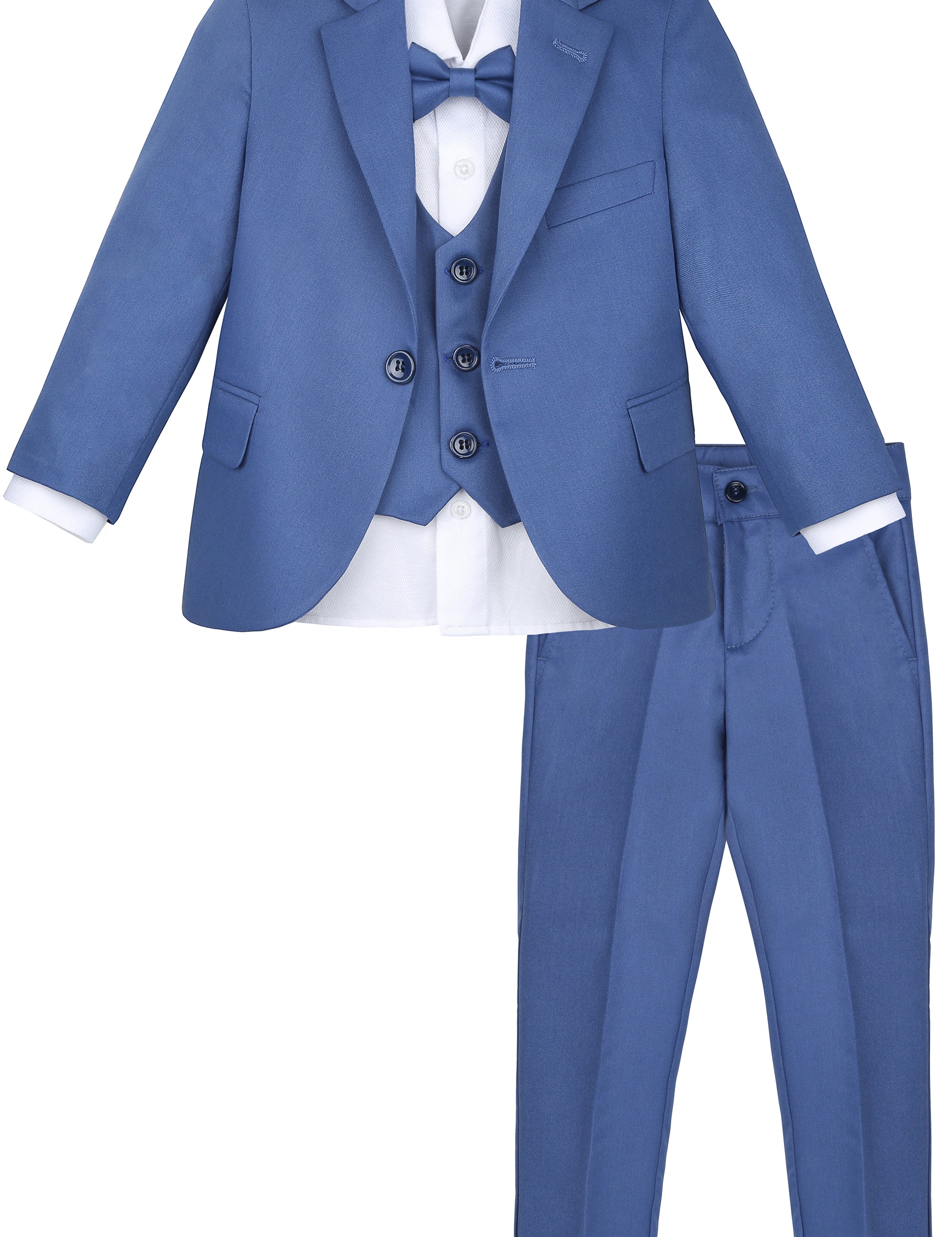 Boys 5 piece tuxedo suit with jacket, shirt, pants, vest and bow tie; perfect for baby boy clothes & christmas gift ideas  