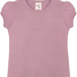 Girls' Basic Cotton T-Shirt  Short Puff Sleeve Crewneck / 11-12 Years LILAX