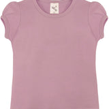 Girls' Basic Cotton T-Shirt  Short Puff Sleeve Crewneck / 11-12 Years LILAX