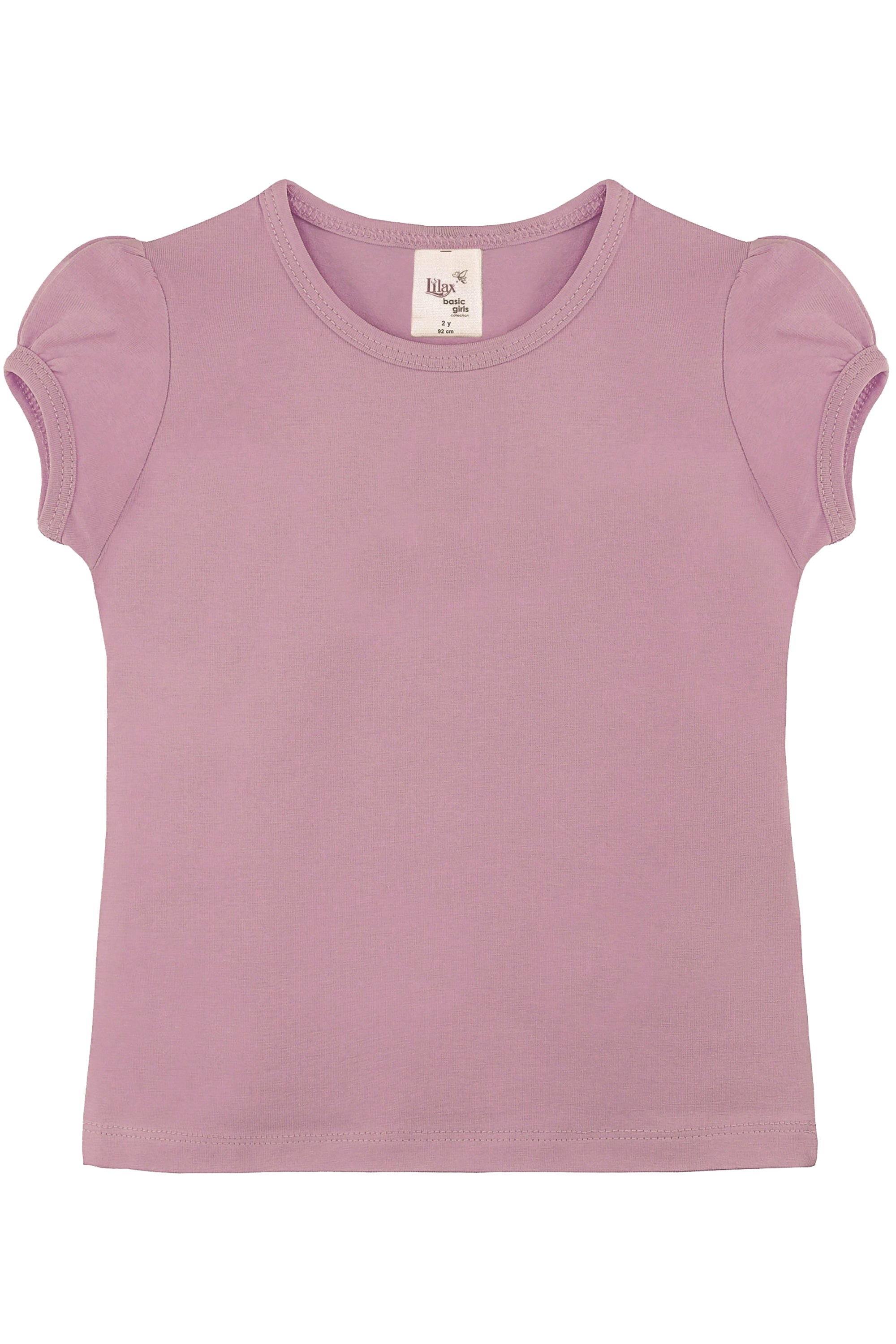 Girls' Basic Cotton T-Shirt  Short Puff Sleeve Crewneck / 11-12 Years LILAX