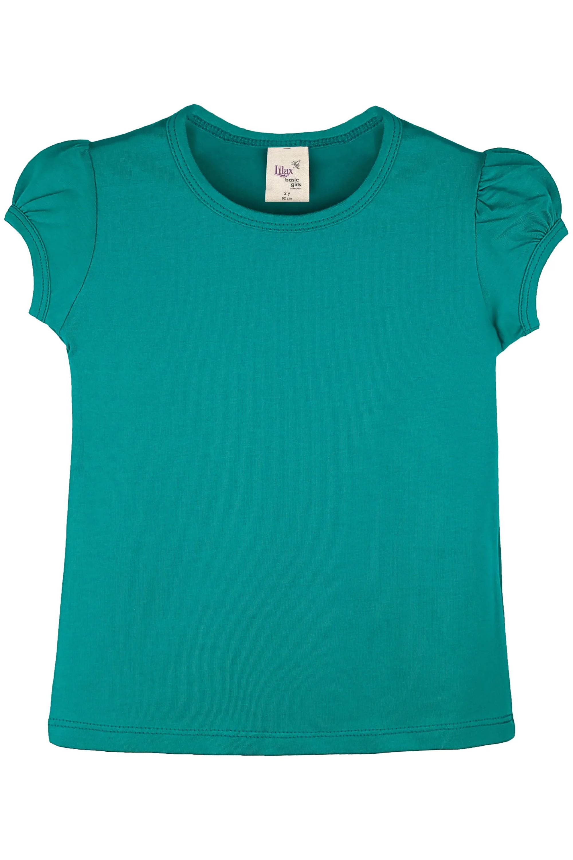 Girls' Basic Cotton T-Shirt  Short Puff Sleeve Crewneck / 11-12 Years LILAX