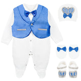 Regal and Handsome: 5-Piece Layette Gift Set with Jeweled Crown Tuxedo for Baby Boys (0-3 Months) LILAX