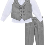 Little & Youth Boys Formal Suit Set Slim Fit Vest, White Dress Shirt, Dress Pants and Bowtie 4 Piece LILAX