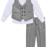 Little & Youth Boys Formal Suit Set Slim Fit Vest, White Dress Shirt, Dress Pants and Bowtie 4 Piece LILAX