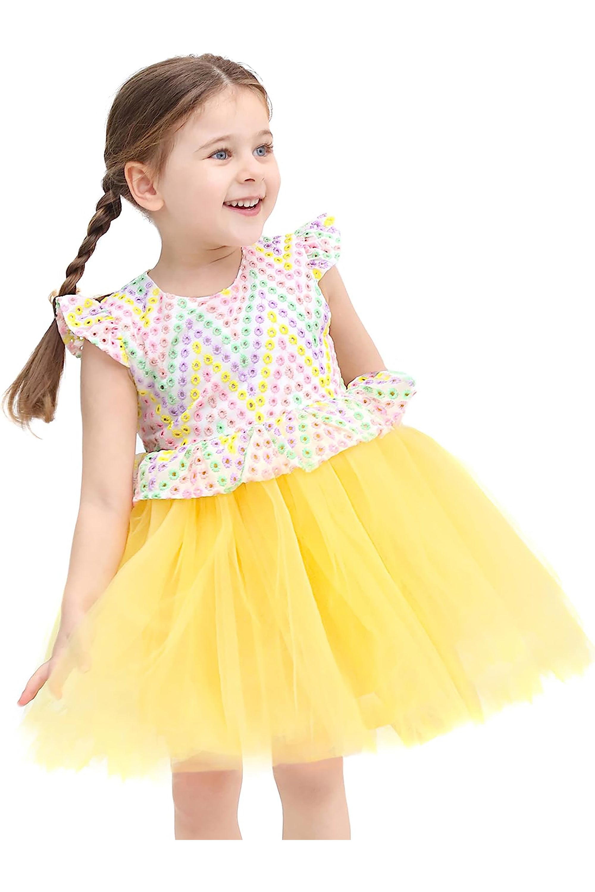 Little Girls' Colorful Short Sleeve Dress - 100% Cotton Toddler Party Gown LILAX