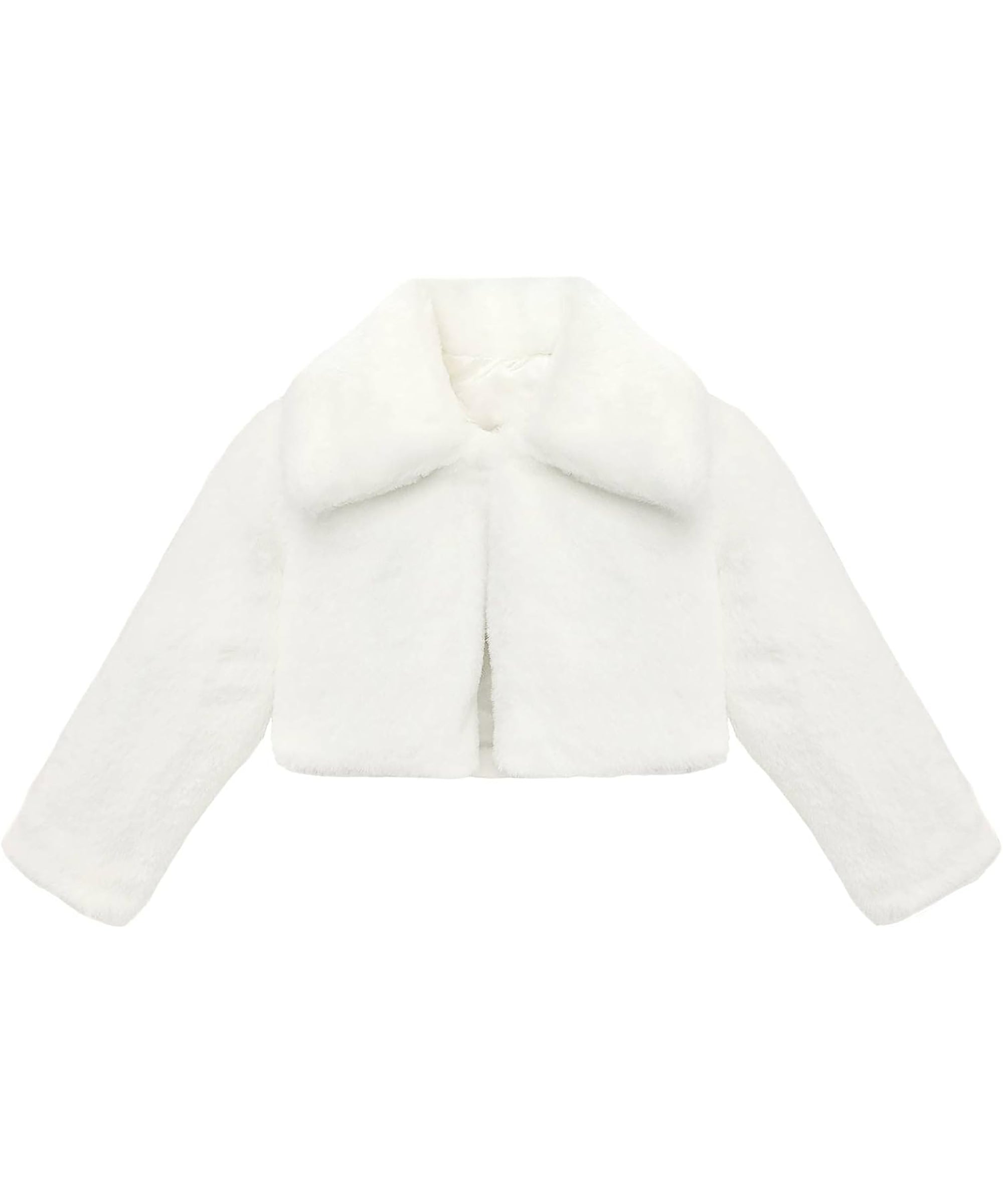 Puffy cozy girls’ bolero jacket with oversized collar and tied bow; perfect girls christmas dress and Christmas gift ideas 