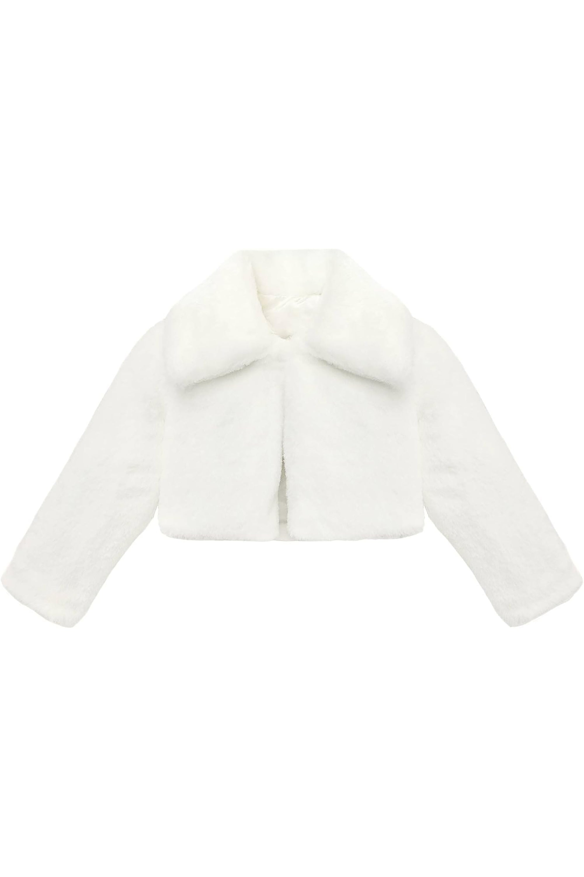 Puffy cozy girls’ bolero jacket with oversized collar and tied bow; perfect girls christmas dress and Christmas gift ideas