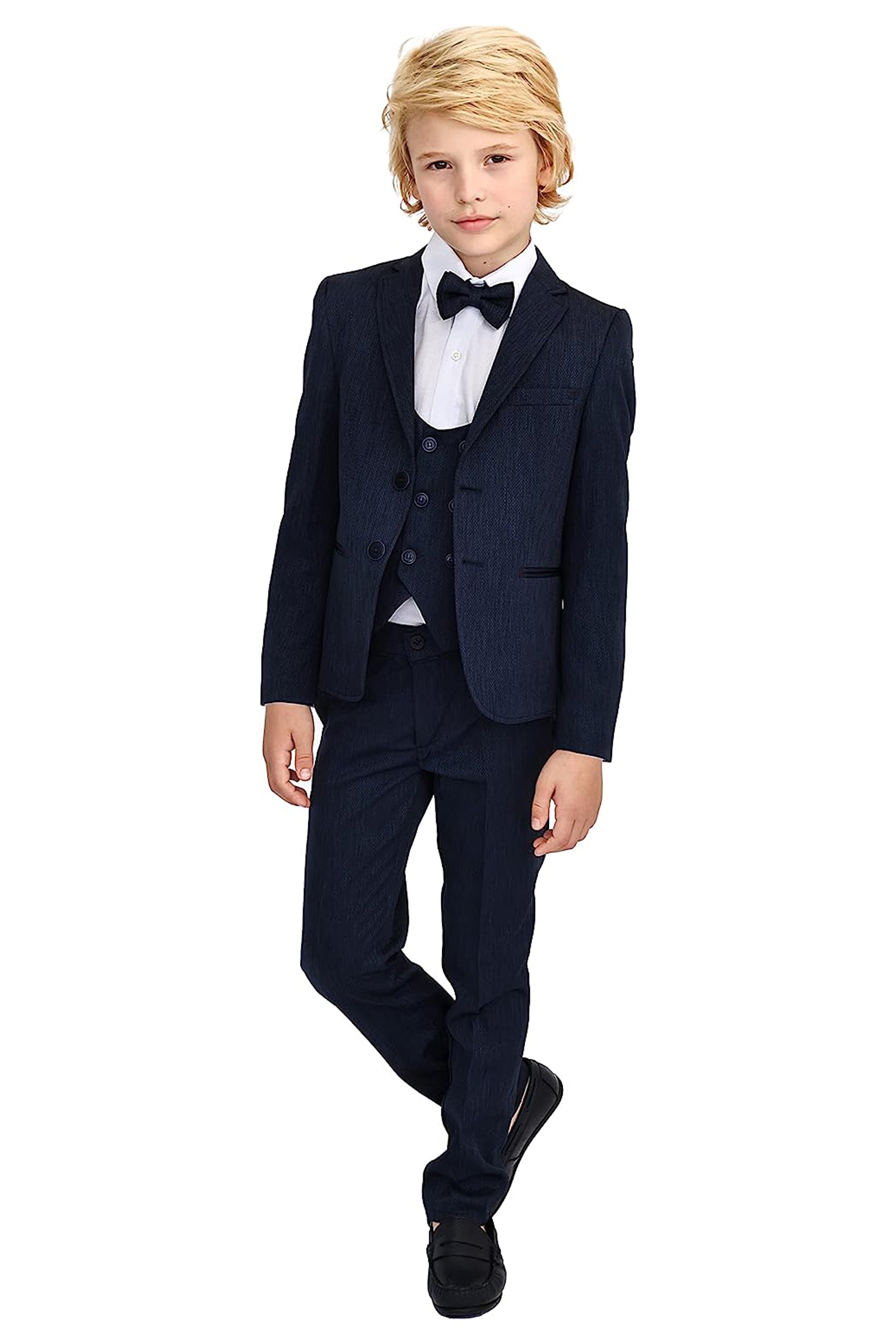 Little & Youth Boys Suit Set - Formal Jacket, Vest, Pants, Shirt, and Matching Bowtie - 5 Piece Ensemble LILAX