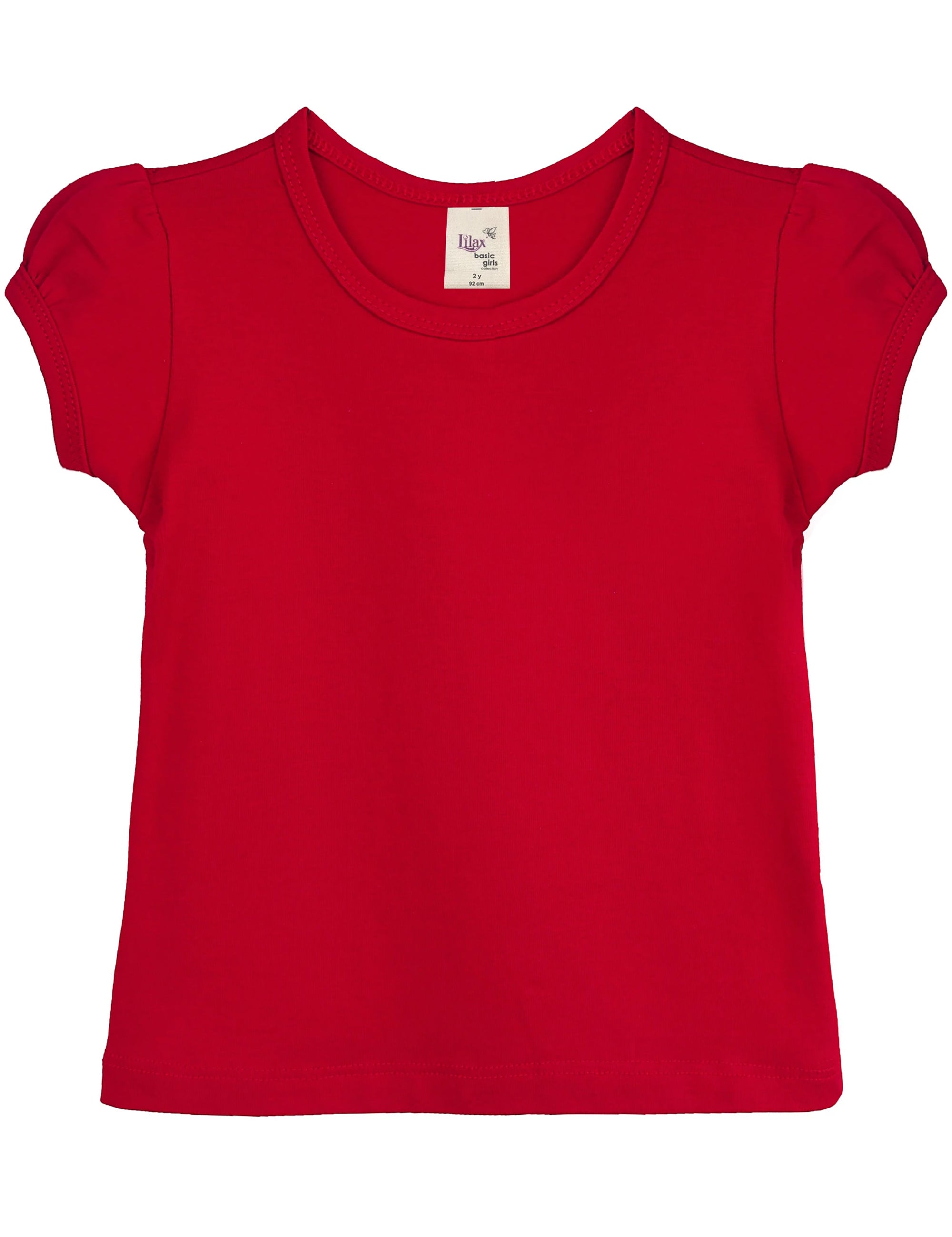 Girls cotton basic solid crewneck puff sleeve t-shirt; best for baby girl clothes & christmas gift ideas