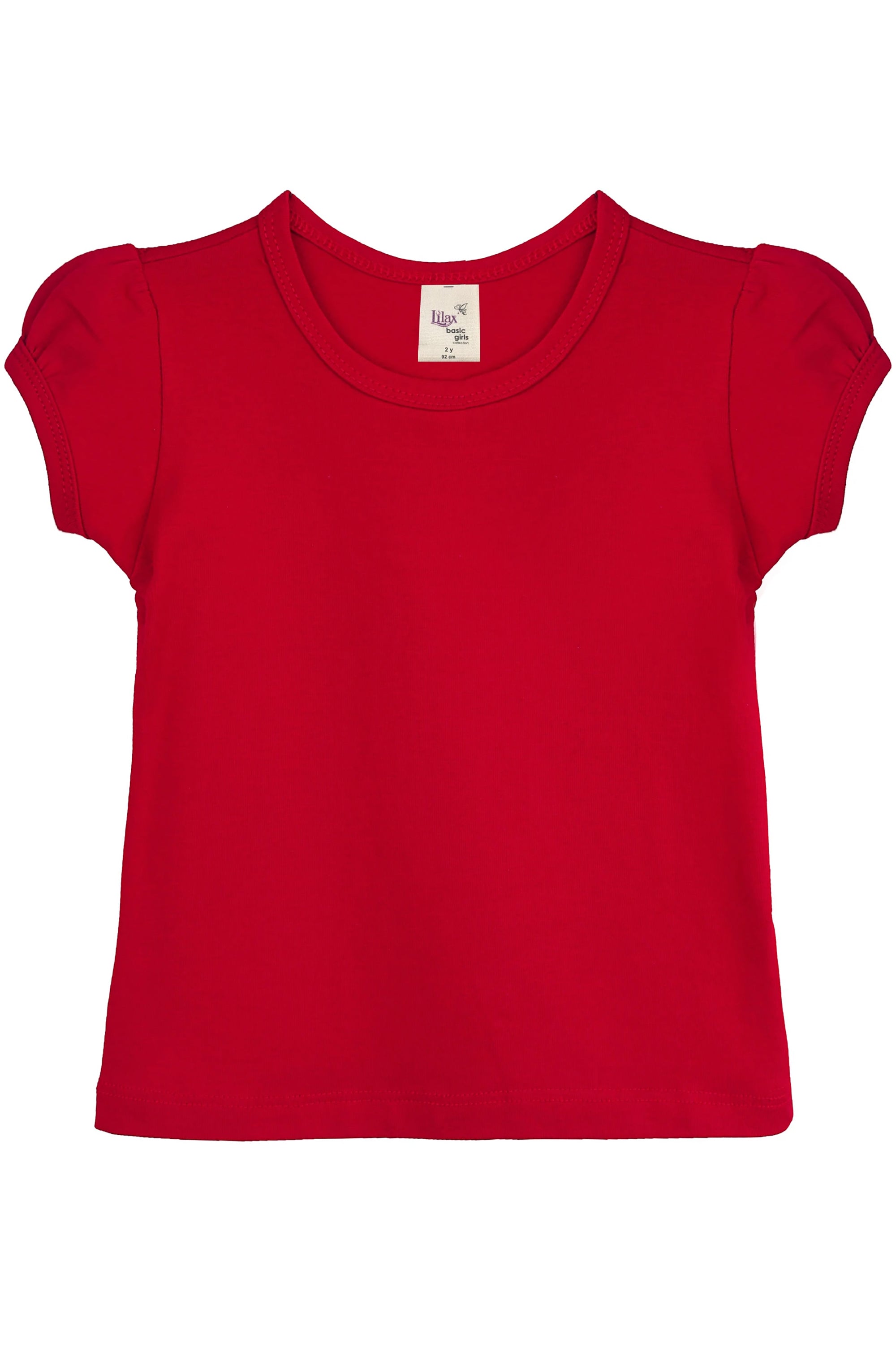 Girls' Basic Cotton T-Shirt  Short Puff Sleeve Crewneck / 11-12 Years LILAX