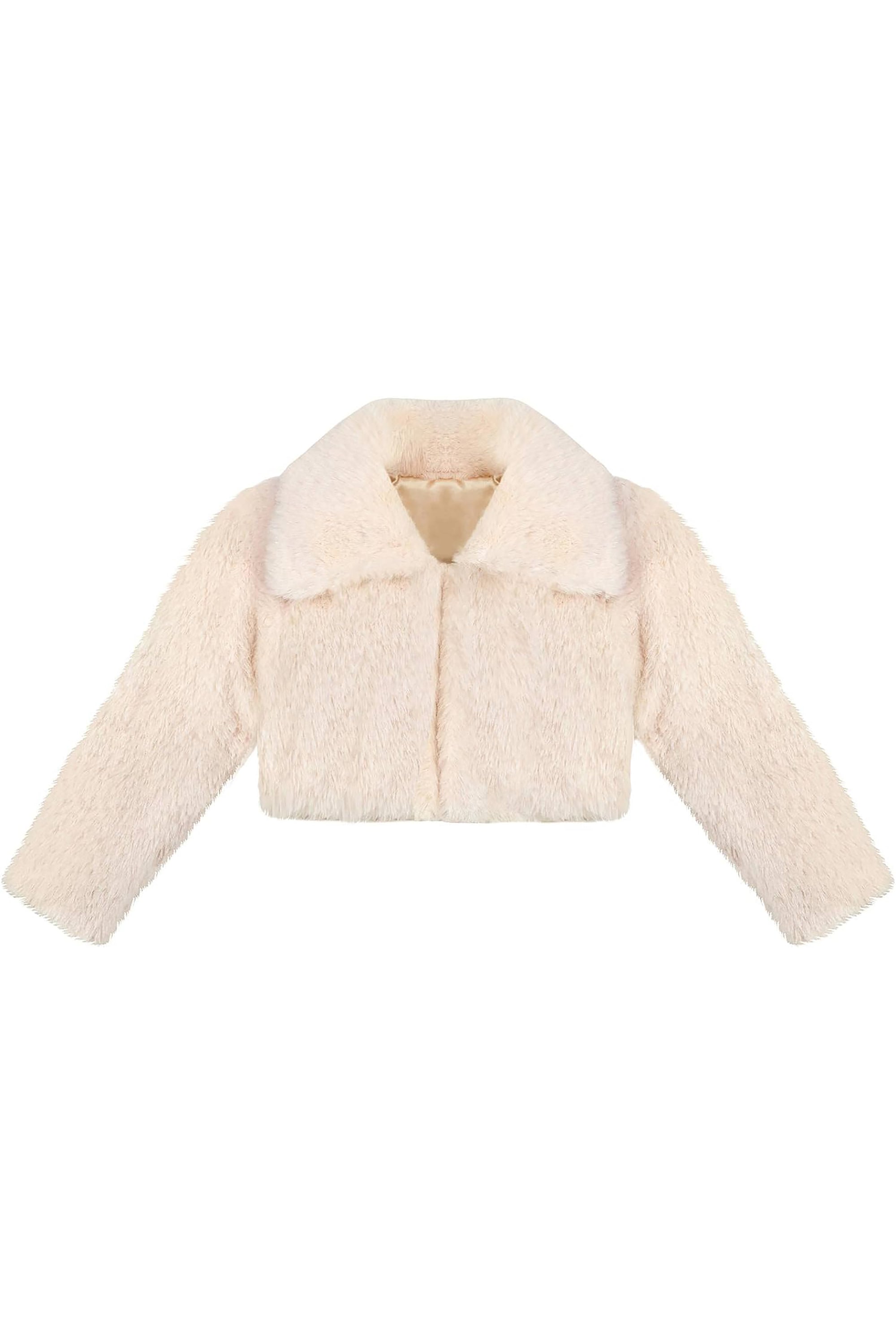 Puffy cozy girls’ bolero jacket with oversized collar and tied bow; perfect girls christmas dress and Christmas gift ideas