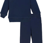 Boys matching ribbed sweatshirt with 3 shoulder buttons and sweatpants set; perfect for baby boy clothes & christmas gift ideas