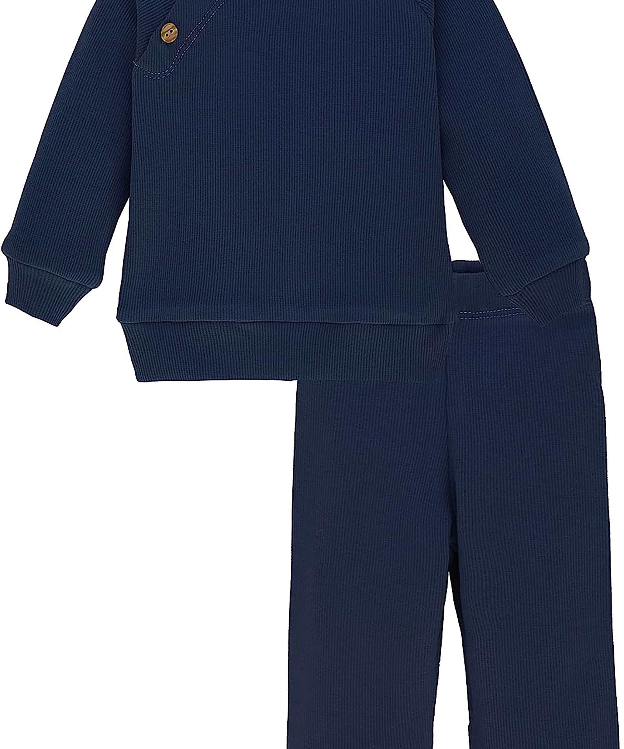 Boys matching ribbed sweatshirt with 3 shoulder buttons and sweatpants set; perfect for baby boy clothes & christmas gift ideas  