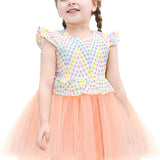 Little Girls' Colorful Short Sleeve Dress - 100% Cotton Toddler Party Gown LILAX