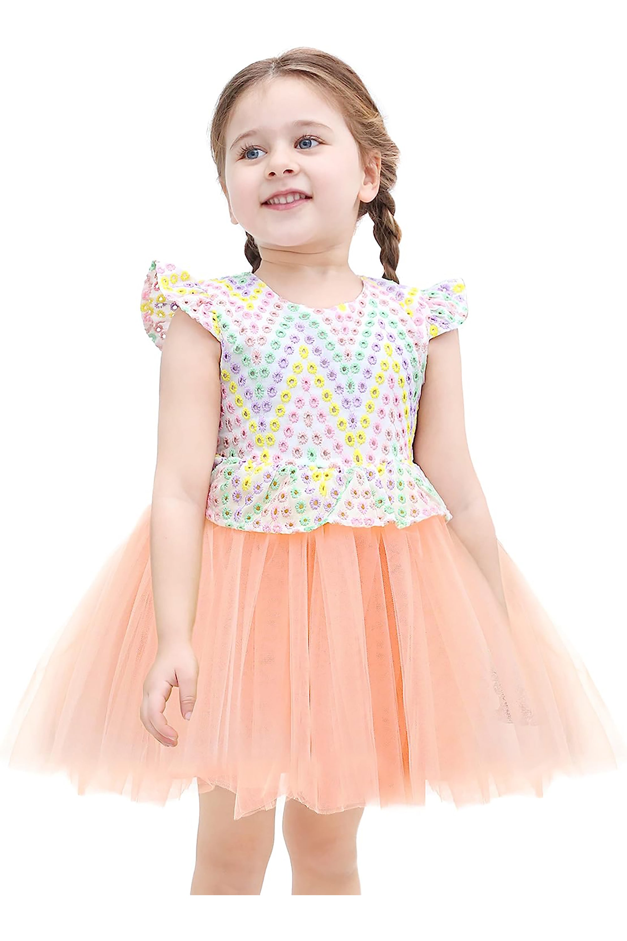 Little Girls' Colorful Short Sleeve Dress - 100% Cotton Toddler Party Gown LILAX