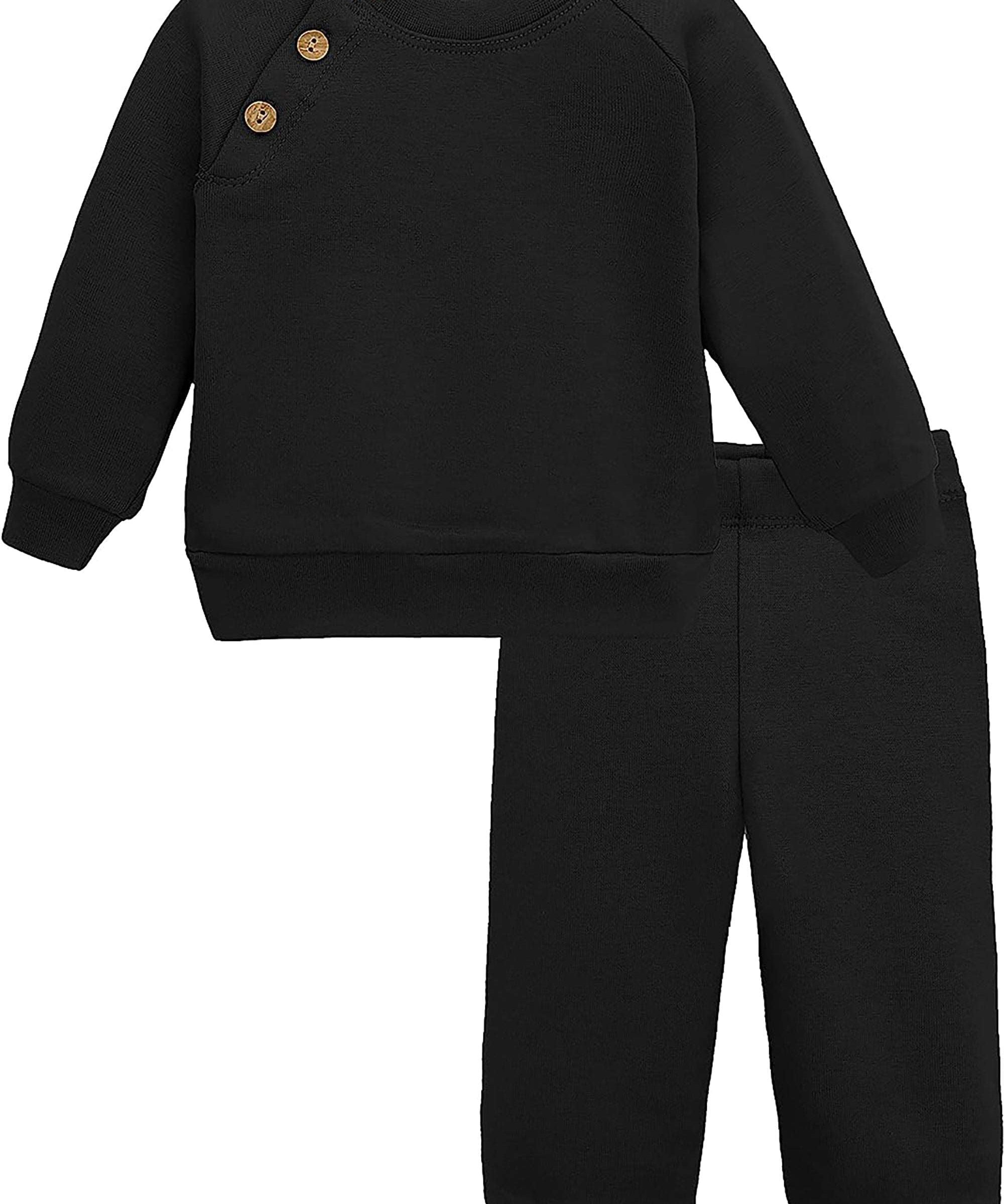 Boys matching sweatshirt with 3 shoulder buttons and sweatpants set; perfect for baby boy clothes & christmas gift ideas  