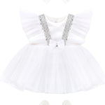 Baby Girls' Sequined Tulle Dress Ruffle Sleeve 3 Piece Gift Set For Newborns LILAX