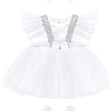 Baby Girls' Sequined Tulle Dress Ruffle Sleeve 3 Piece Gift Set For Newborns LILAX