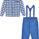 Little Boys' Trendy Pant Set - Plaid Dress Shirt, Pants, Bowtie, and Schoulders Strap LILAX