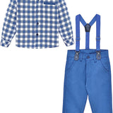 Little Boys' Trendy Pant Set - Plaid Dress Shirt, Pants, Bowtie, and Schoulders Strap LILAX