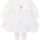 Newborn baby girl dress with lace flower details and  matching headband & shoes; for christening, baptism & Christmas gift ideas 