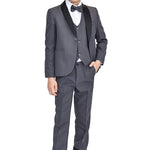 Little & Youth Boys' Satin Detailed Suit Set - Satin Collar Formal Jacket, Vest, Pants, Shirt, and Matching Bowtie - 5-Piece Fashion Set LILAX