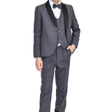 Little & Youth Boys' Satin Detailed Suit Set - Satin Collar Formal Jacket, Vest, Pants, Shirt, and Matching Bowtie - 5-Piece Fashion Set LILAX