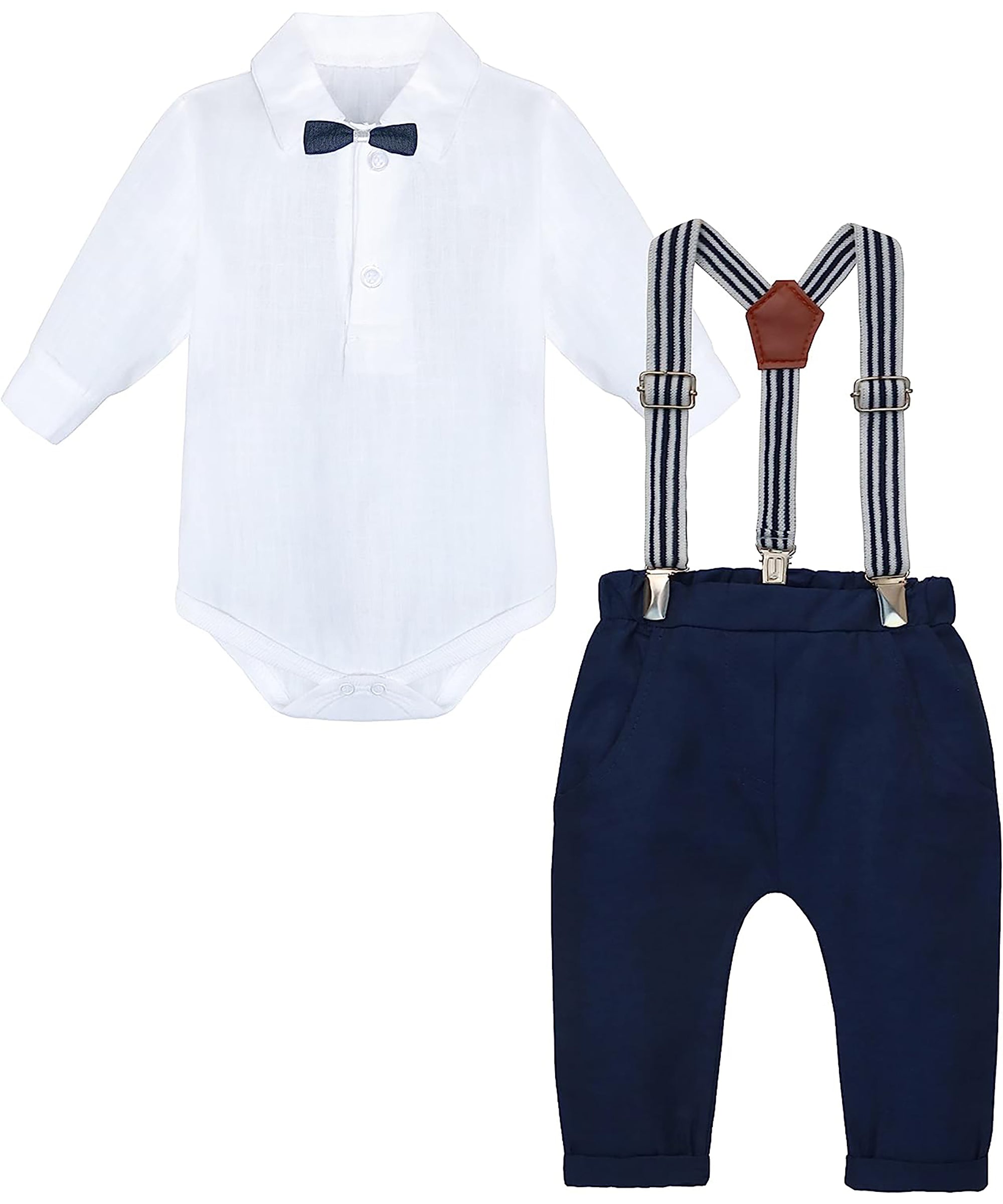 Boys cotton suit set with bodysuit with pants and suspender set; perfect for baby boy clothes & christmas gift ideas  