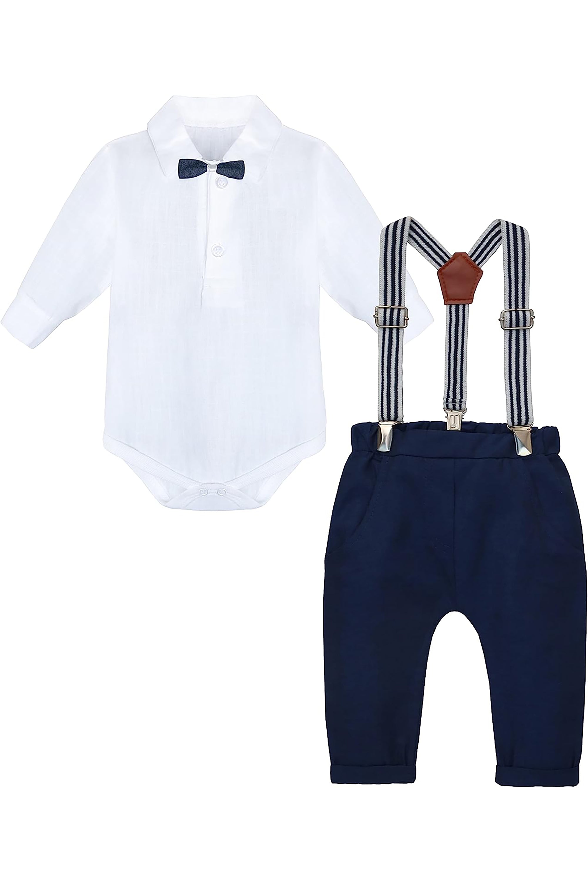 Boys cotton suit set with bodysuit with pants and suspender set; perfect for baby boy clothes & christmas gift ideas