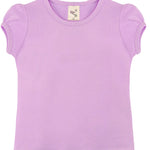 Girls' Basic Cotton T-Shirt  Short Puff Sleeve Crewneck / 11-12 Years LILAX