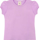 Girls' Basic Cotton T-Shirt  Short Puff Sleeve Crewneck / 11-12 Years LILAX