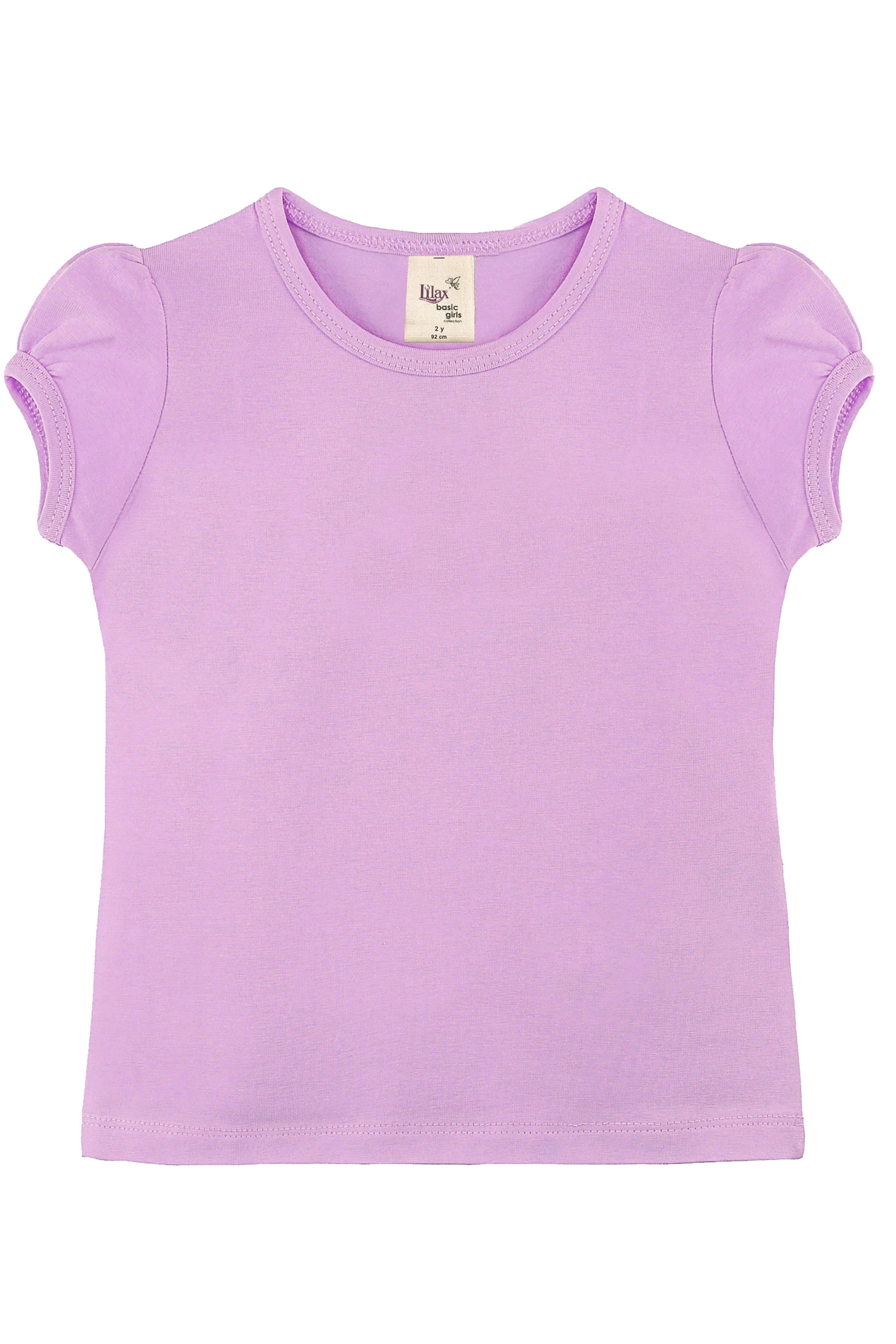 Girls' Basic Cotton T-Shirt  Short Puff Sleeve Crewneck / 11-12 Years LILAX