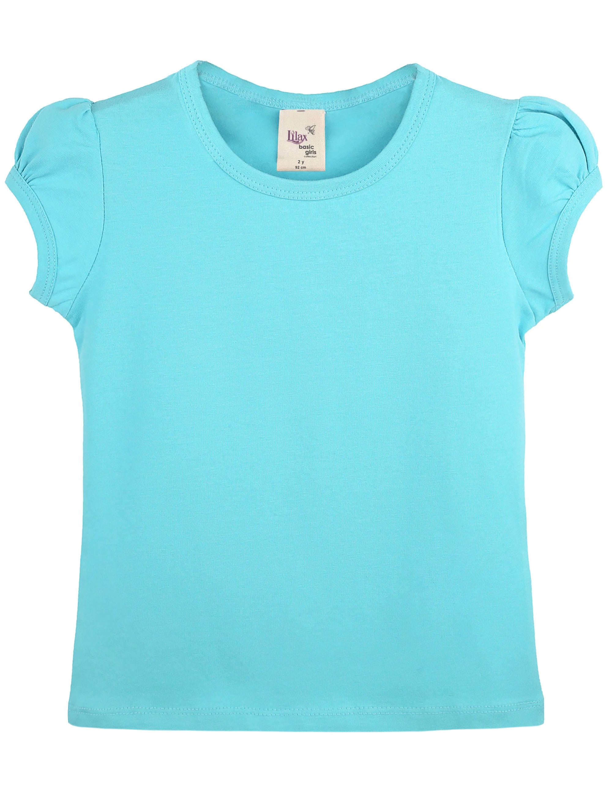 Girls cotton basic solid crewneck puff sleeve t-shirt; best for baby girl clothes & christmas gift ideas