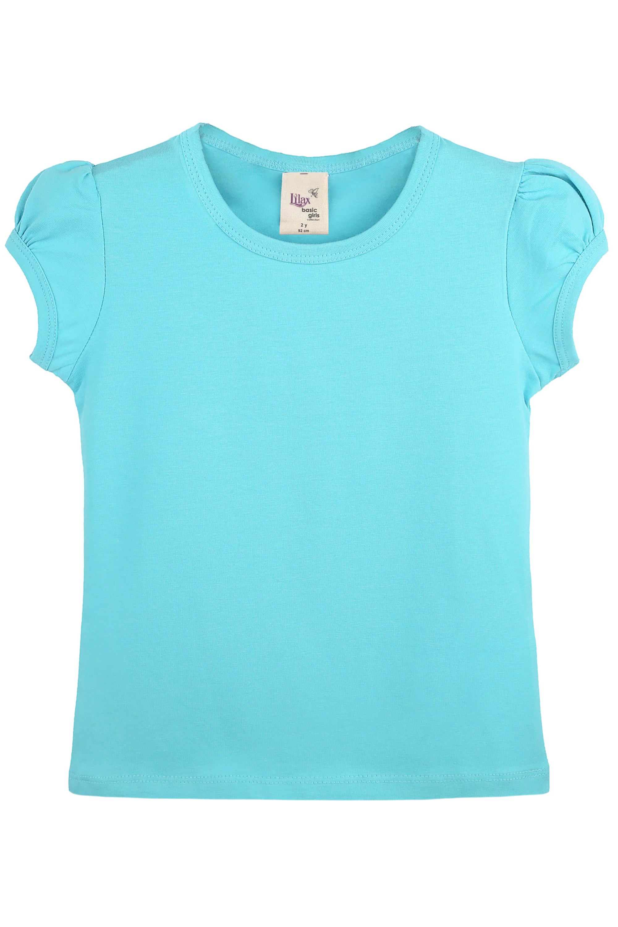 Girls' Basic Cotton T-Shirt  Short Puff Sleeve Crewneck / 11-12 Years LILAX