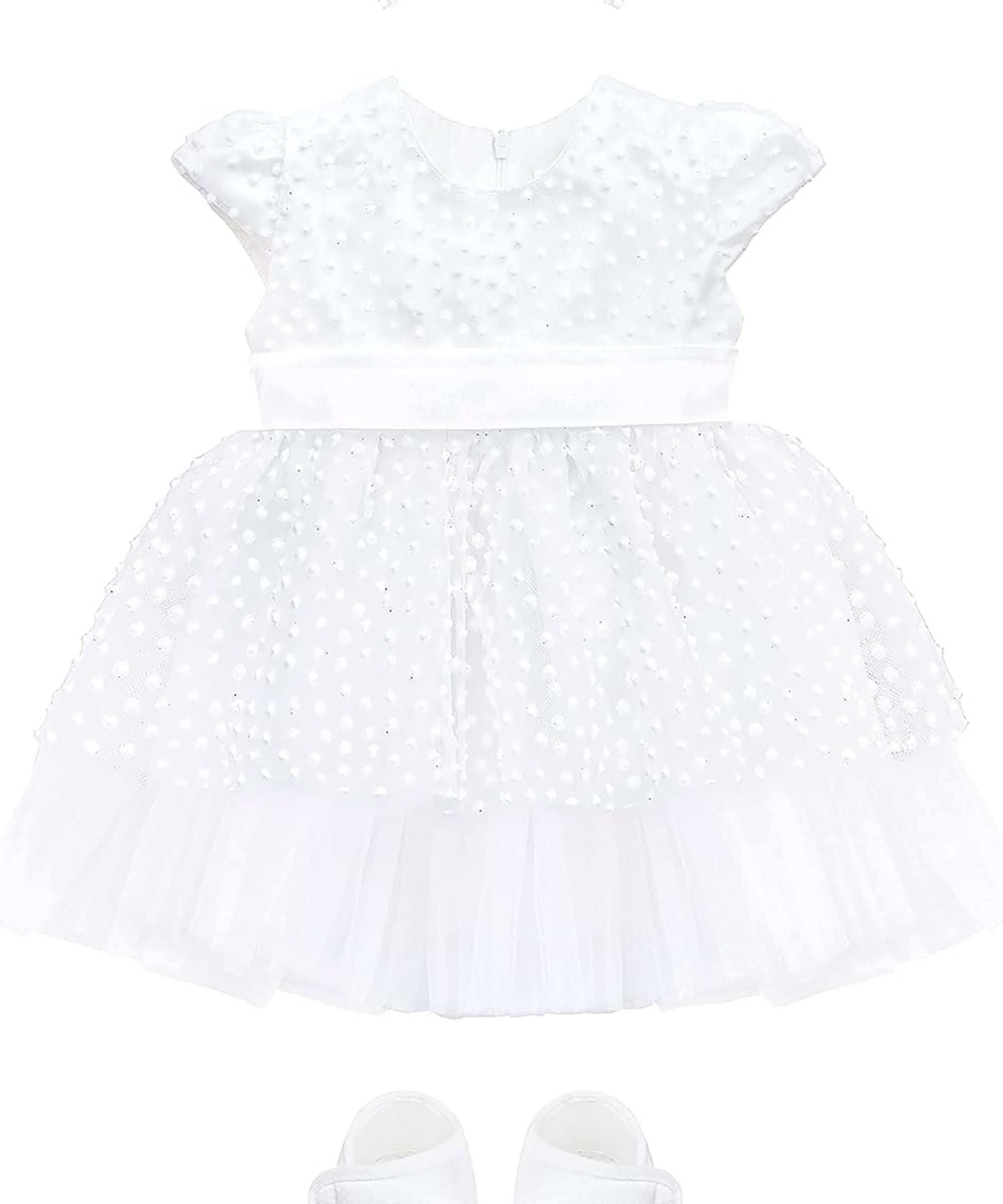 Baby girl gold layered tulle dress with polkadots and matching shoes & headband; for baby girl clothes & christmas gift ideas