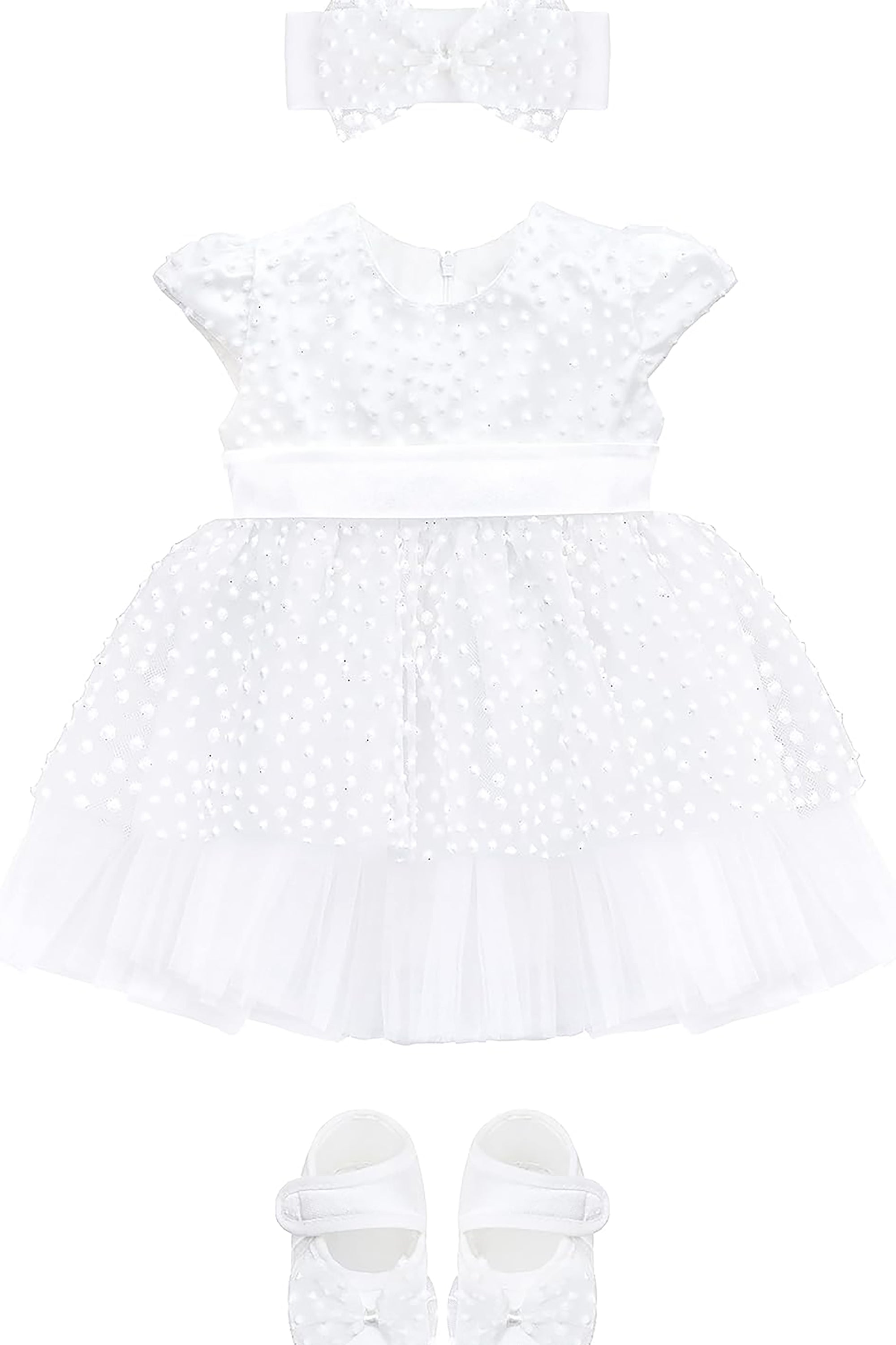 Baby Girls' Sparkly Tulle Dress, Glitter Polka Dots Princess Gown with Matching Headband and Shoes LILAX