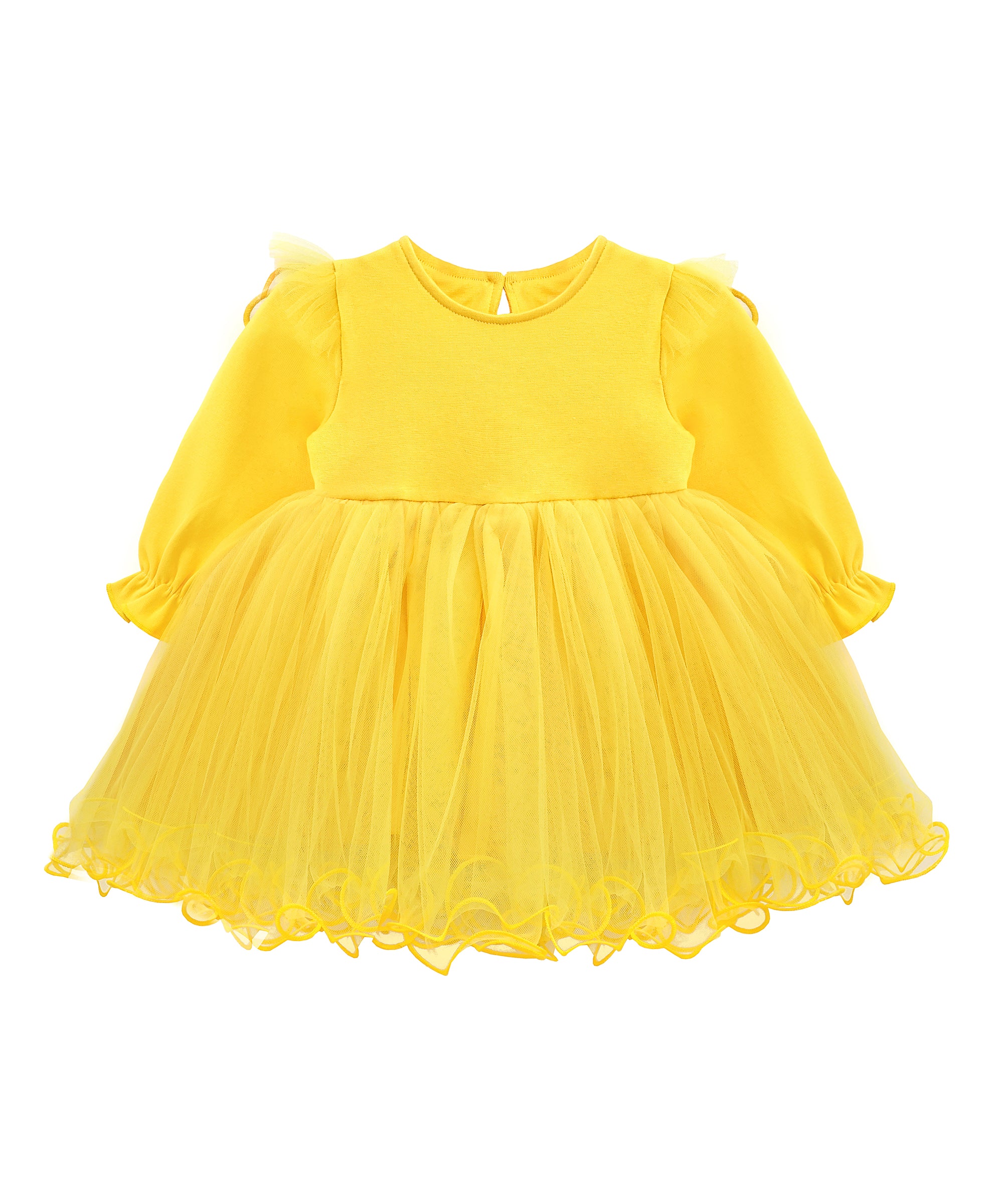 Baby girl tulle-skirt dress with ruffle details; for baby girl clothes & christmas gift ideas