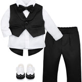 Baby boy 4 piece tuxedo suit with shirt, pants, vest, shoes; perfect for baby boy clothes & christmas gift ideas  