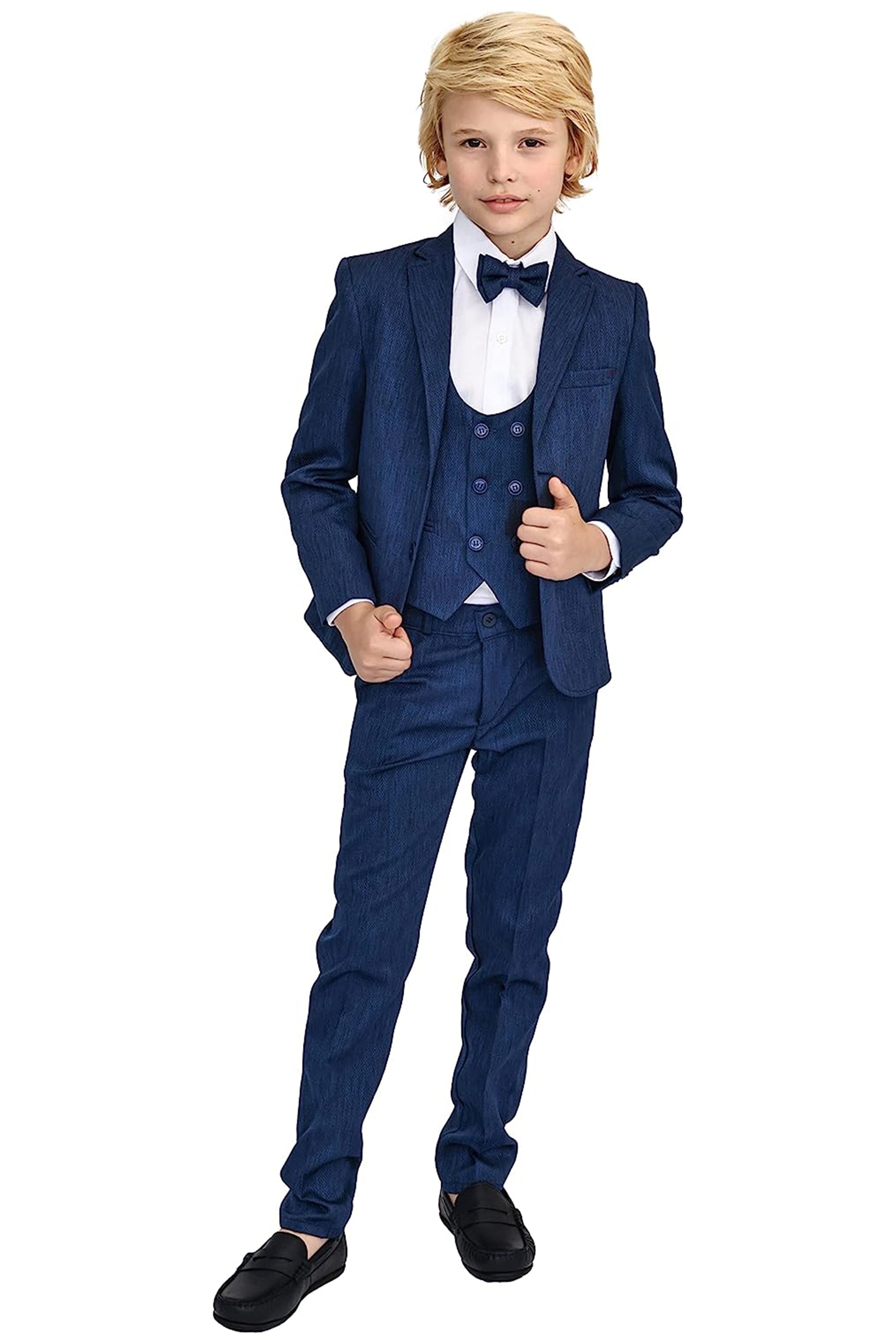 Little & Youth Boys Suit Set - Formal Jacket, Vest, Pants, Shirt, and Matching Bowtie - 5 Piece Ensemble LILAX