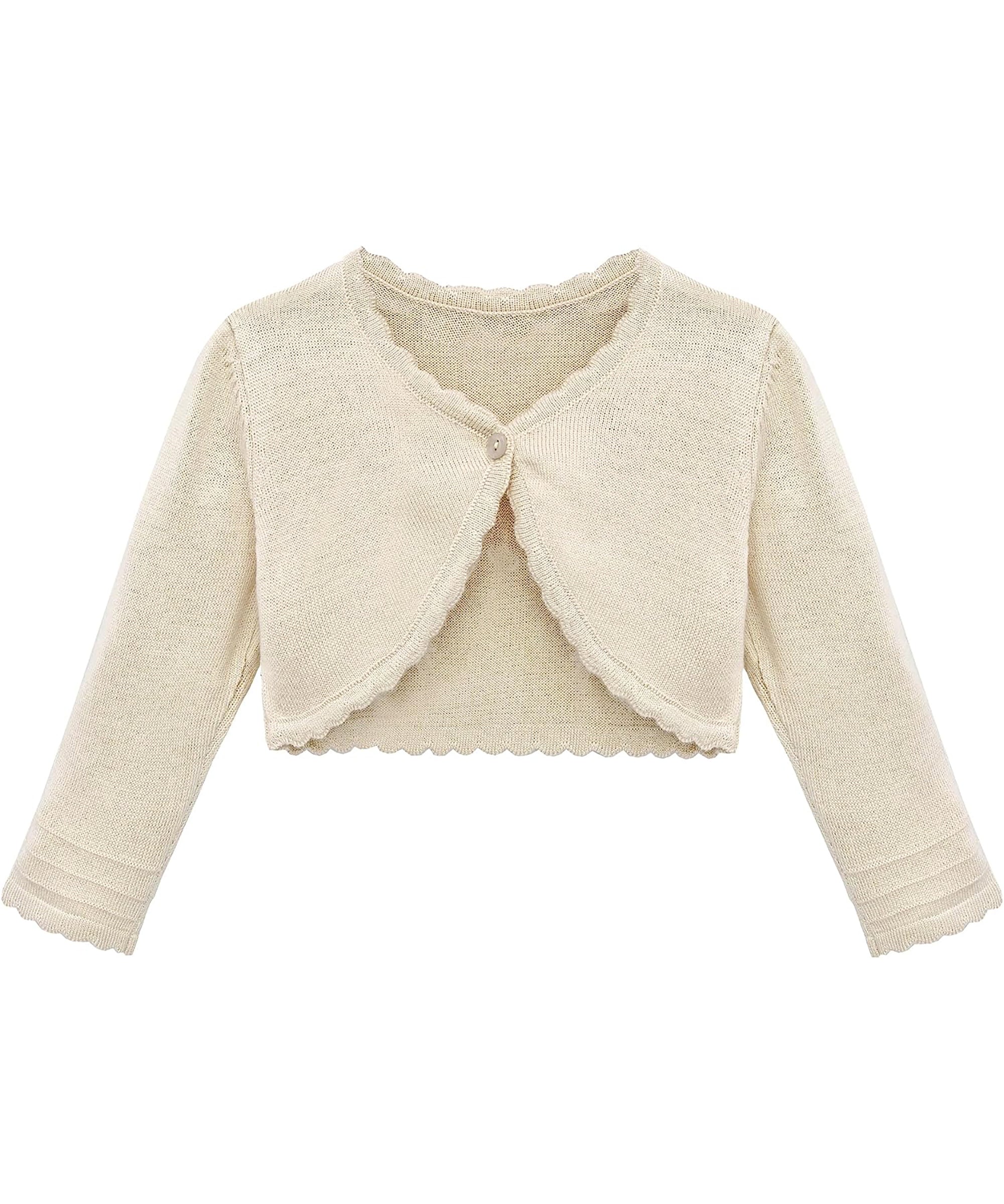 Baby girls bolero shrug cardigan with curved edges; perfect baby girl clothes & christmas gift ideas 