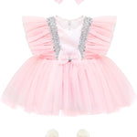 Baby Girls' Sequined Tulle Dress Ruffle Sleeve 3 Piece Gift Set For Newborns LILAX