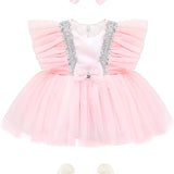 Baby Girls' Sequined Tulle Dress Ruffle Sleeve 3 Piece Gift Set For Newborns LILAX