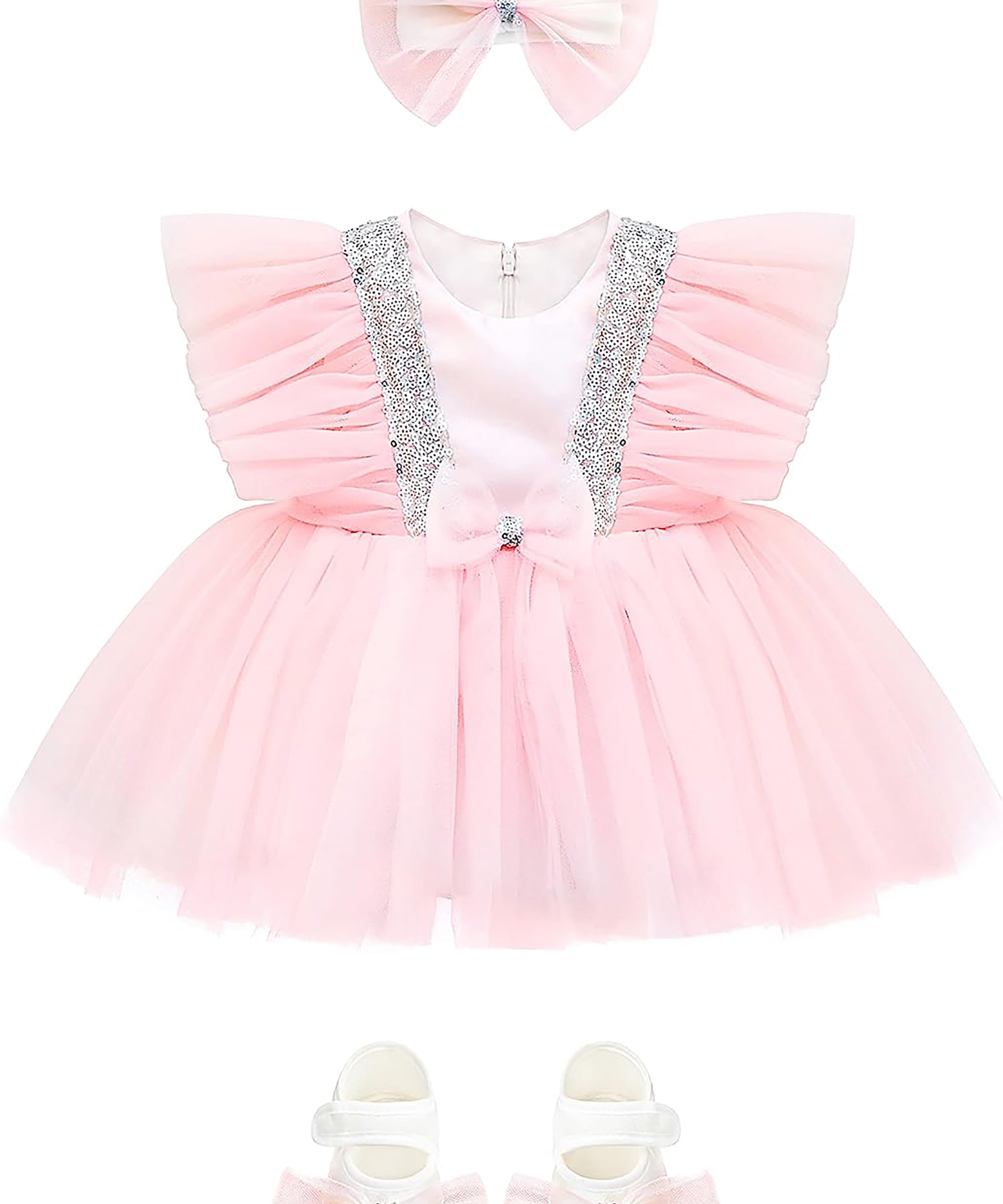 Baby girl sequined embellished tulle dress ; perfect for baby girl clothes & christmas gift ideas