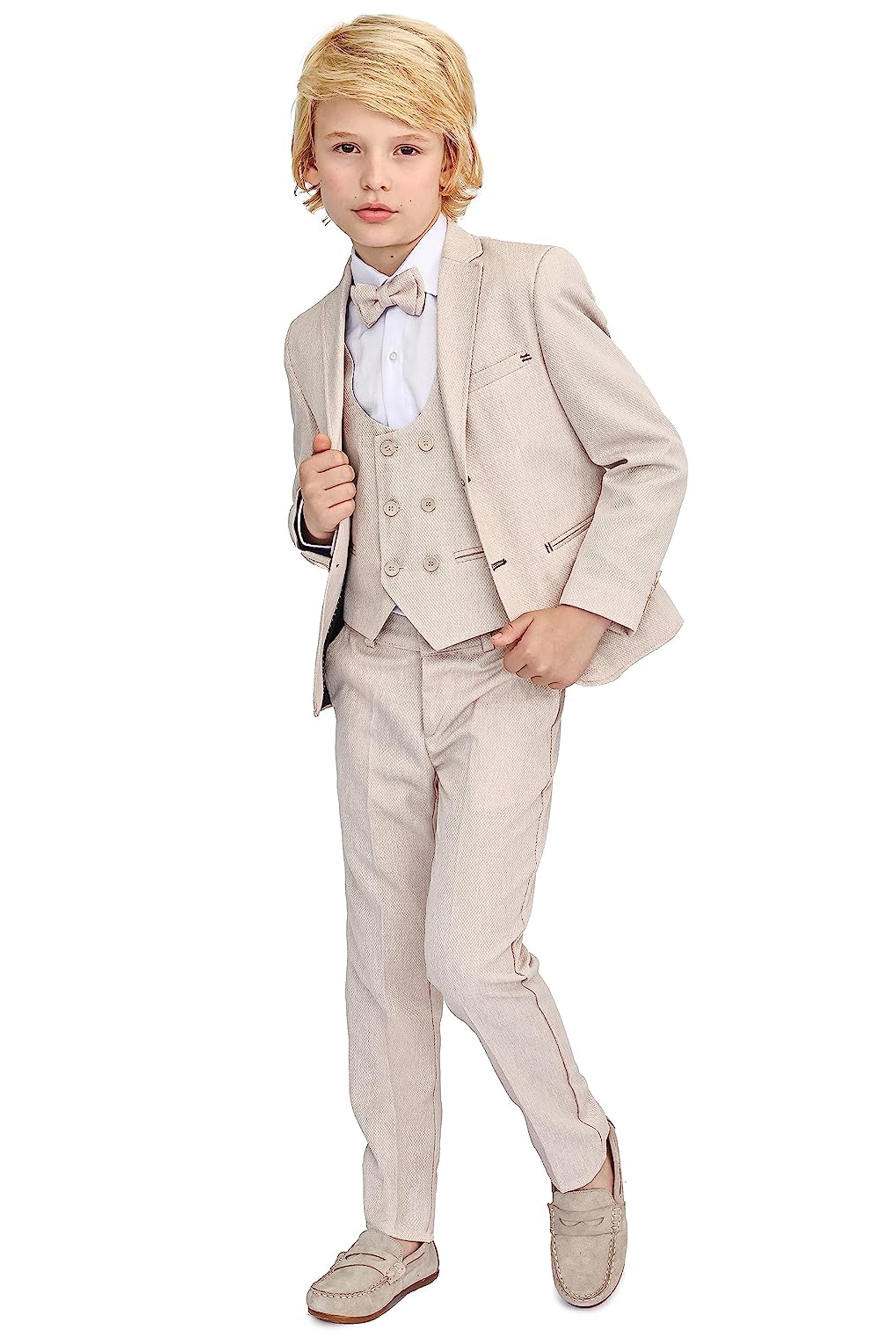 Little & Youth Boys Suit Set - Formal Jacket, Vest, Pants, Shirt, and Matching Bowtie - 5 Piece Ensemble LILAX