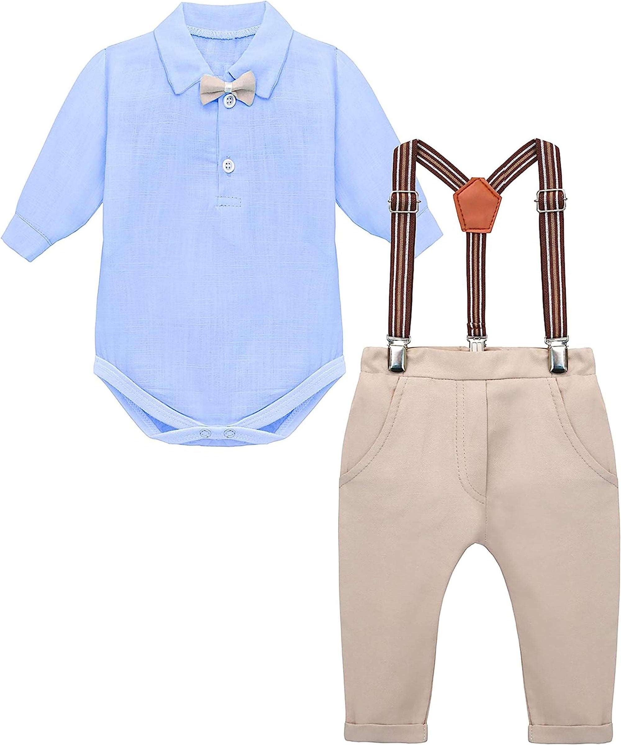 Boys cotton suit set with bodysuit with pants and suspender set; perfect for baby boy clothes & christmas gift ideas  